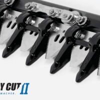 Close up of Schumacher 12mm SCH Guard for Easy Cut II systems. Genuine German-made cutterbar guard for SCH sickle, SI Sickle, sickle section, and JD/Gleaner repairs.